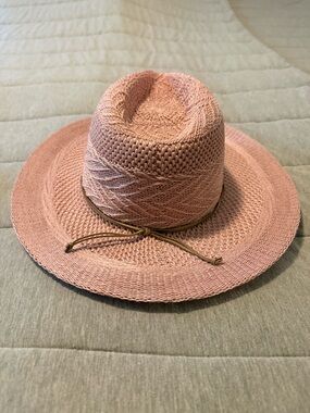 Woven Pink Straw Fedora Hat with Tie Band